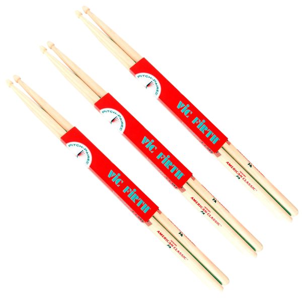 Vic Firth 7A Combo baquetas Punta madera x 3 unidades