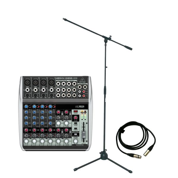 Combo consola Behringer Q1202USB con 4 bases y 4 cables 10m