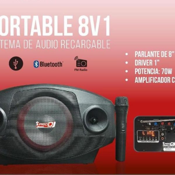 Cabina Pro Dj PORTABLE8 V1 sonido recargable Micrófono 35W