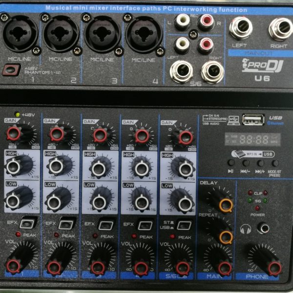 Pro dj U6 Mezclador 4 entradas USB Bluetooth Fx interfaz