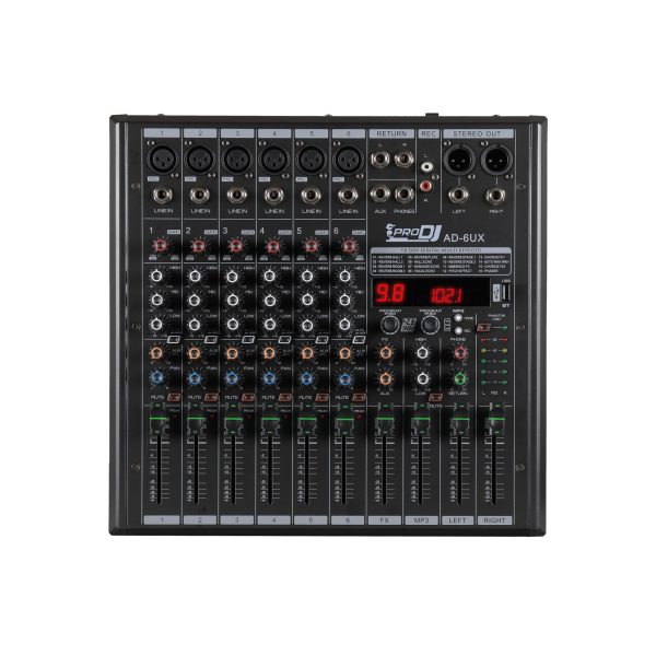 Mezclador Pro dj AD-6UX Usb Bluetooth Efectos 6Canales