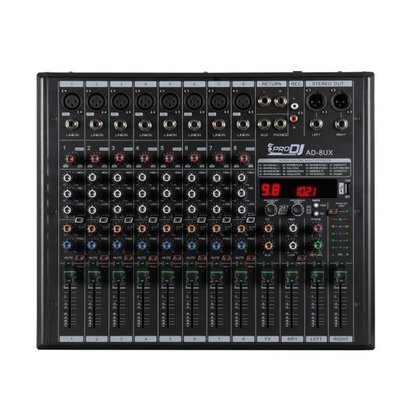 Pro dj AD-8UX Mezclador Usb Bluetooth Efectos 8Canales