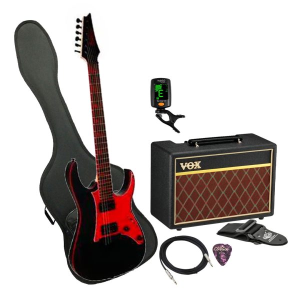Guitarra Ibanez GRG131DX-BKF Ampli Vox Estuche semiduro accesor