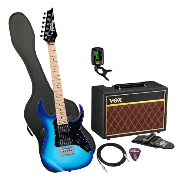 Guitarra Ibanez GRGM21M-BLT Ampli Vox Estuche semiduro accesor