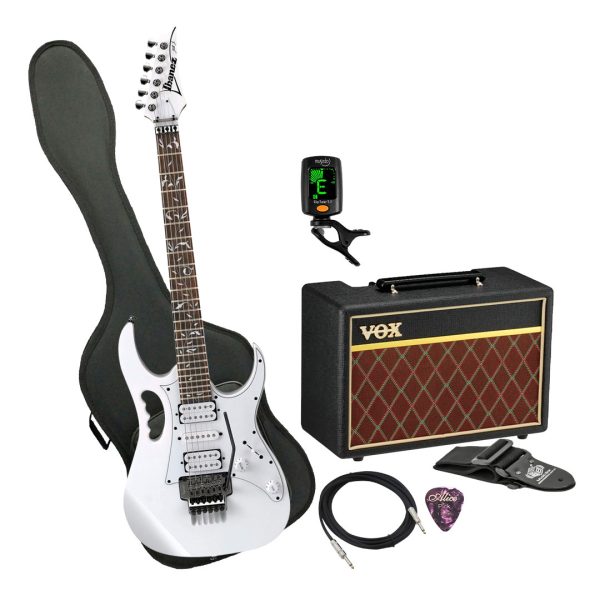 Guitarra Ibanez JEMJR-WH Ampli Vox Estuche semiduro accesorios