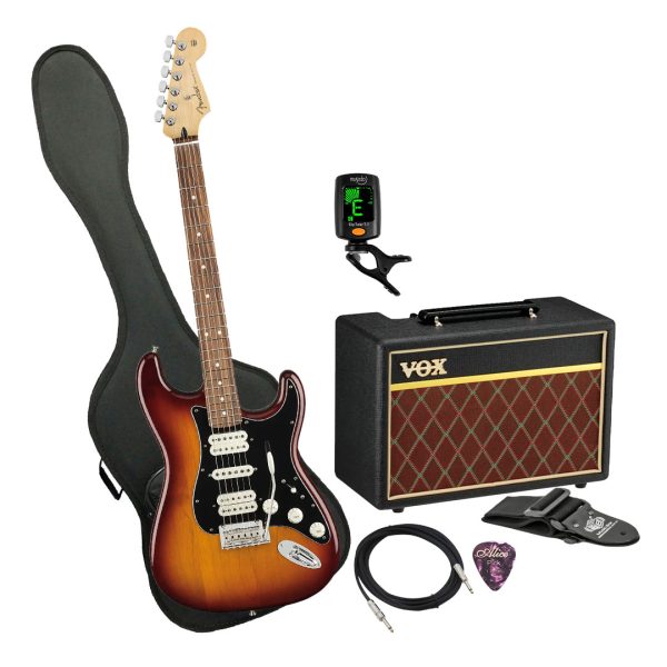 Guitarra Fender PLAYER STRAT HSS Ampli Vox Estuche semiduro acc