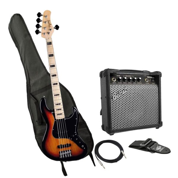 Bajo Tagima TJB-5 SB L/BK Amplificador estuche Cable correa