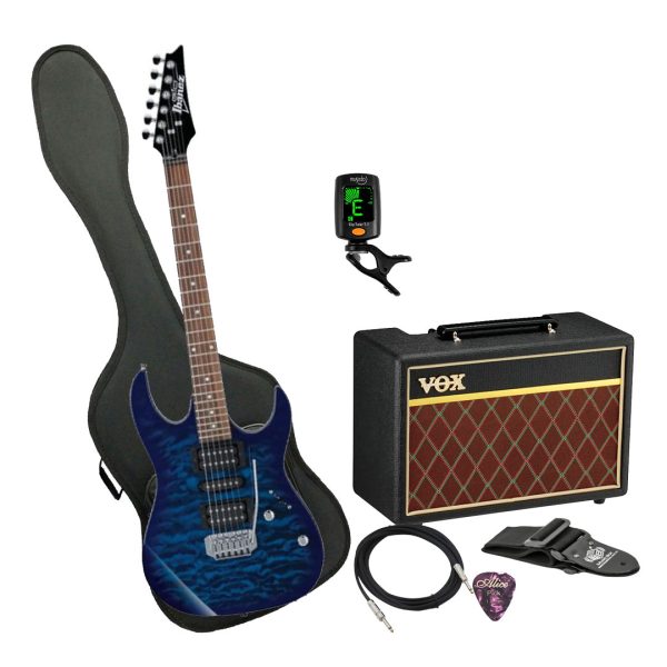 Guitarra Ibanez GRX70QAL-TBB Ampli Vox Estuche semiduro accesor