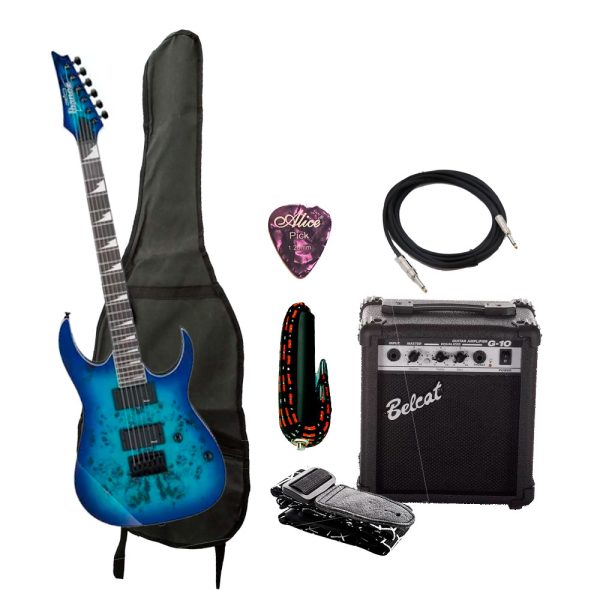 Combo Ibanez GRGR221PA-AQB Guitarra + Amplificador, Base y Accesorios
