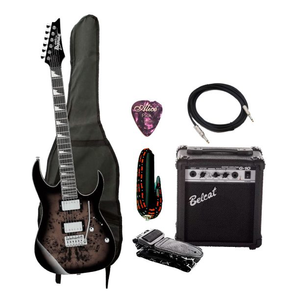 Combo Ibanez GRG220PA1-BKB Guitarra + Amplificador, Base y Accesorios