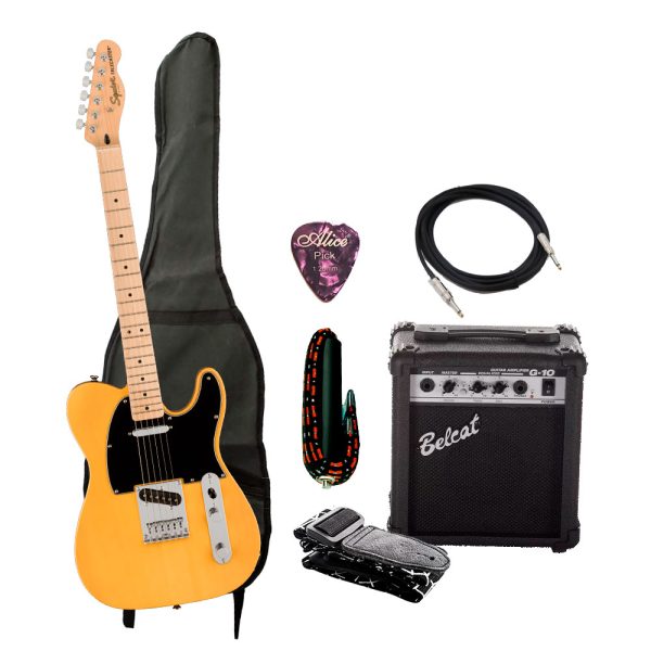 Combo Fender AFFINITY TELE SQ Guitarra + Amplificador, Base y Accesorios