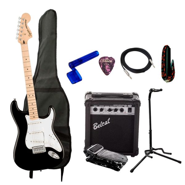 Combo Fender AFF STRAT MN BLK Guitarra + Amplificador, Base y Accesorios