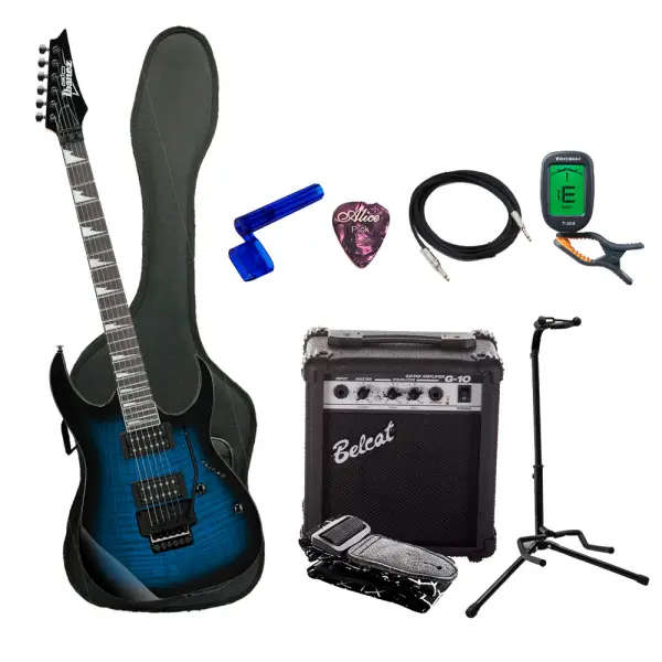 Combo Ibanez GRG320FA-TBS Guitarra + Amplificador, Base y Accesorios