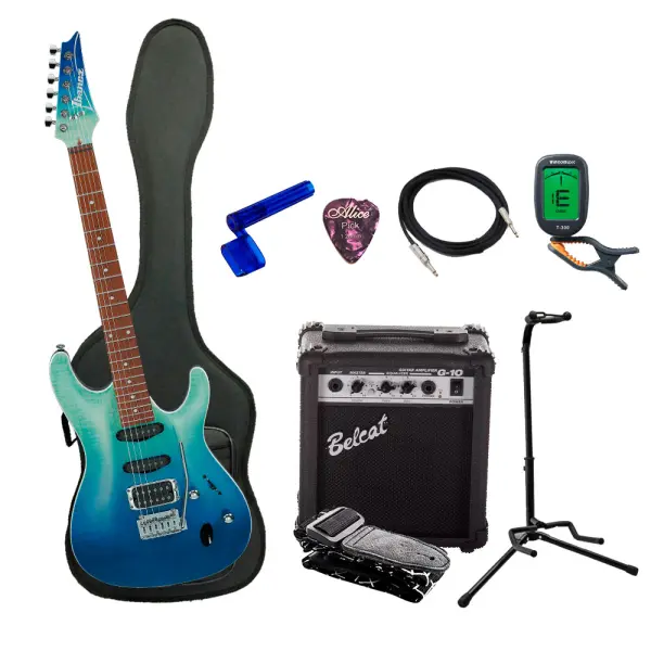 Combo Ibanez SA260FM-BRG Guitarra + Amplificador, Base y Accesorios