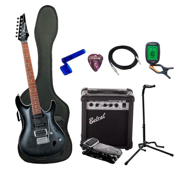 Combo Ibanez SA260FM-TGB Guitarra + Amplificador, Base y Accesorios