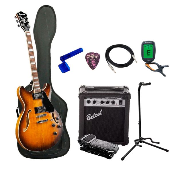 Combo Ibanez AS73-TBC Guitarra + Amplificador, Base y Accesorios