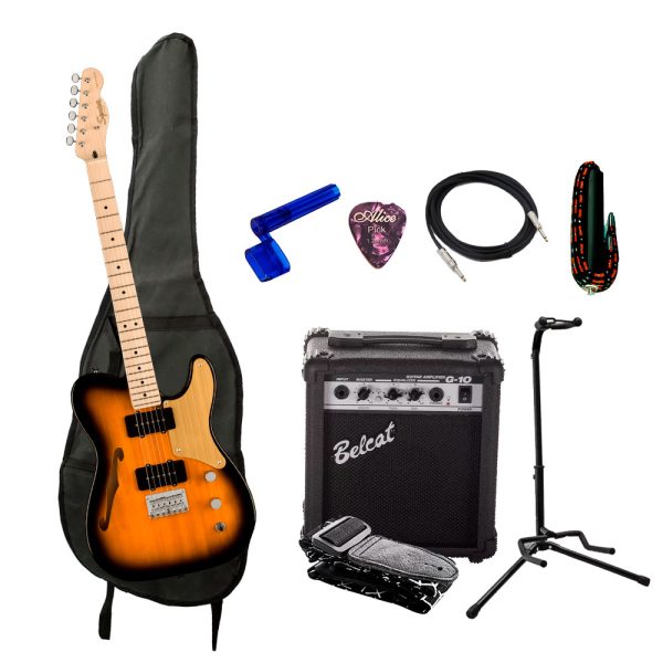 Combo Fender PARANORMAL CARBRONITA TELE Guitarra + Amplificador, Base y Accesorios