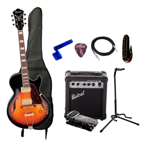 Combo Ibanez AG75G-BS Guitarra + Amplificador, Base y Accesorios