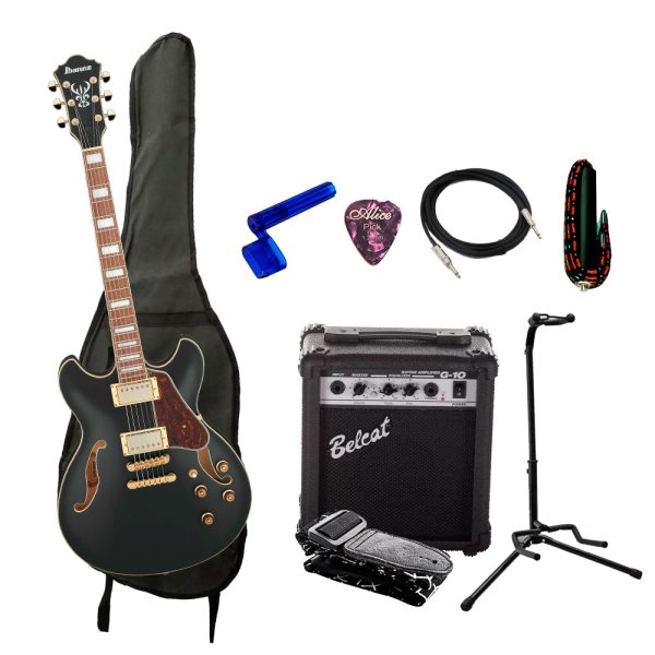 Combo Ibanez AS73G-BKF Guitarra + Amplificador, Base y Accesorios