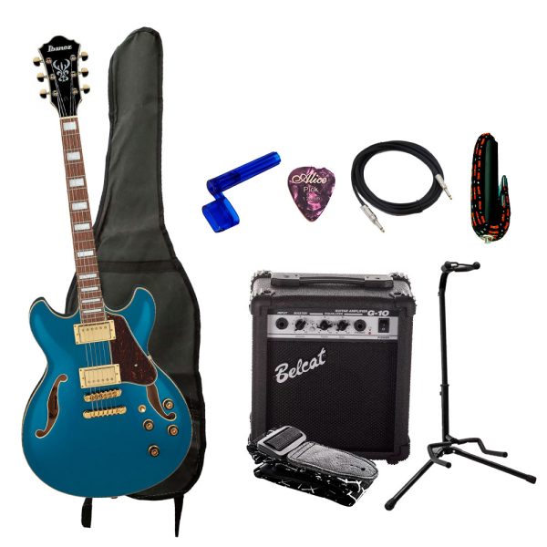 Combo Ibanez AS73G-PBM Guitarra + Amplificador, Base y Accesorios