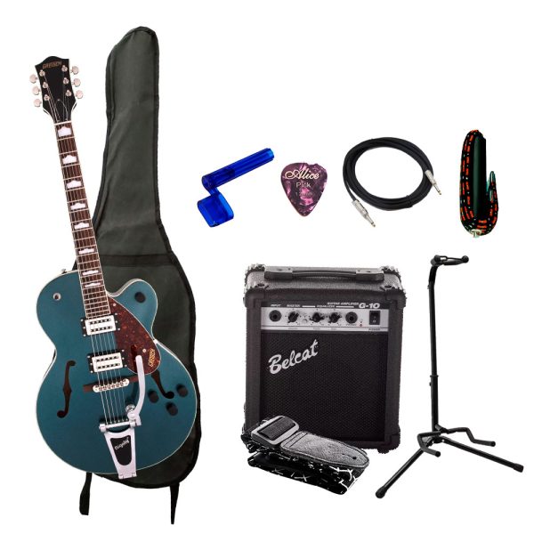 Combo Gretsch G2420T HLW SC GNM Guitarra + Amplificador, Base y Accesorios