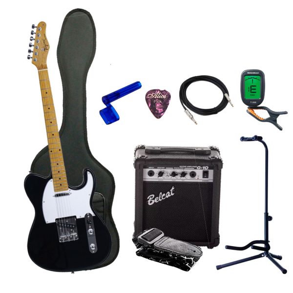 Combo Tagima TW-55 BK L/WH Guitarra + Amplificador, Base y Accesorios