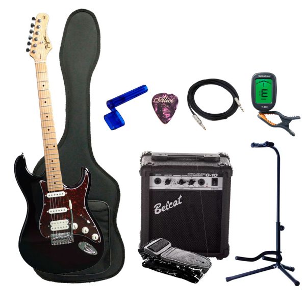 Combo Tagima TG-540 BK L/TT Guitarra + Amplificador, Base y Accesorios