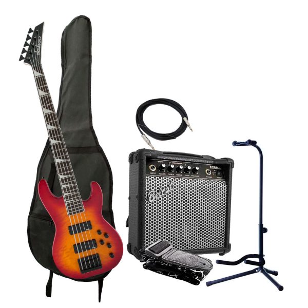 Combo Jackson JS3VQ Cherry Bajo + Amplificador base y accesorios