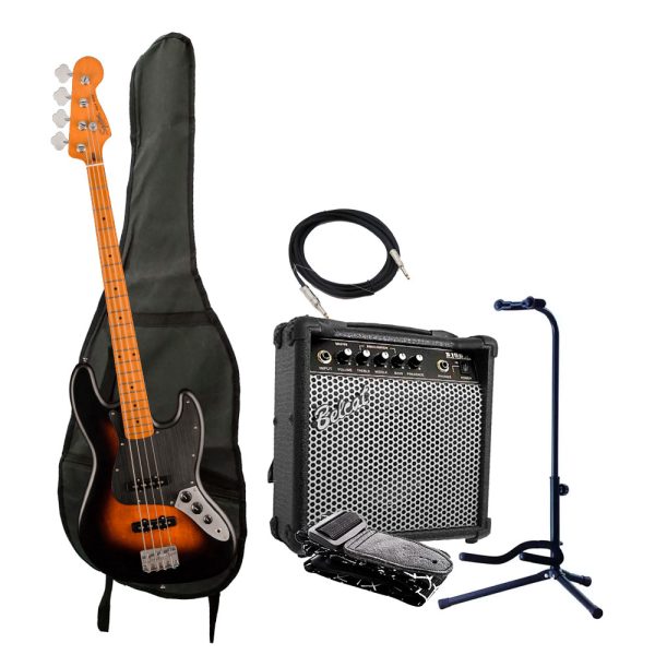 Combo Fender Squier 40 aniversario Jazz Bass Bajo + Amplificador base y accesorios